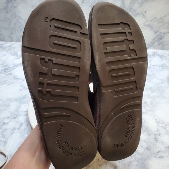 FitFlop Womens 10 EU 42 Oasis Thong‎ Sandals Brown Micro Wobble Board Comfort - Picture 7 of 11
